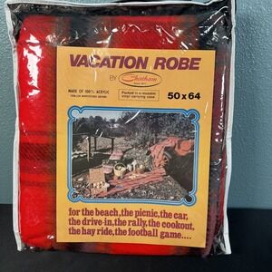 Vtg Chatham Red Plaid Vacation Robe Throw‎ Blanket Tartan Stadium Lap 50 X 64